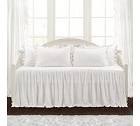 Lush Decor Ruffle Skirt Daybed Cover Set - 5 Piece Luxurious Farmhouse Bedding Set - Elegant, Charming Ruffle Detail - Timeless Style & Classic Design - Soft and Lightweight - 39" W x 75" L, White