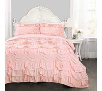 Lush Decor Ruffled Textured 2 Piece Twin Size Bedding Set, Polyester, Peachy Pink