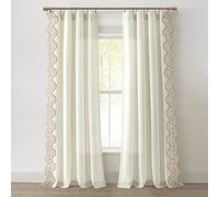 Lush Decor Scallop Edge Lace Border Window Curtain Panel, Single, 52" W x 84" L, Off White & Neutral - Lace Curtains - Scalloped Lace Trim- Vintage Curtains for Bedroom, Living or Dining Room
