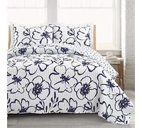 Lush Decor Scandinavian Floral 3 Piece Quilt Set, Full/Queen, Navy & White