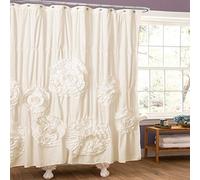 Lush Decor Serena Ruffle Shower Curtain, 72" W x 72" L, Ivory - Beautiful Ruched Flower Design - Luxury Shower Curtain - Vintage Glam, Cottage & Farmhouse Bathroom Decor