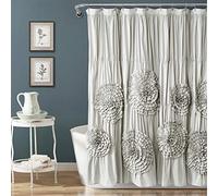 Lush Decor Serena Shower Curtain Ruffled Floral Vintage Chic Farmhouse Style Bathroom Decor, 0, Light Gray
