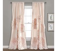Lush Decor Serena Window Curtain Panel Ruffled Floral Vintage Chic Farmhouse Style Living, Dining Room, Bedroom Décor (Single Panel), 54" W x 84" L, Blush