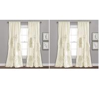 Lush Decor Serena Window Curtain Panel, Single Panel, 54" W x 84" L, Ivory - Ruched Ruffled Flower Design - Ruffle Curtains for Bedroom, Living & Dining Room - Vintage Glam & Farmhouse Home Decor