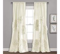 Lush Decor Serena Window Curtain Panel, Single Panel, 54" W x 84" L, Ivory - Ruched Ruffled Flower Design - Ruffle Curtains for Bedroom, Living & Dining Room - Vintage Glam & Farmhouse Home Decor