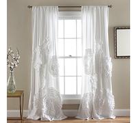 Lush Decor Serena Window Curtain Panel, Single Panel, 54" W x 84" L, White - Ruched Ruffled Flower Design - Ruffle Curtains for Bedroom, Living & Dining Room - Vintage Glam & Farmhouse Home Decor