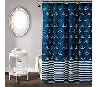 Lush Decor Shower Curtain, Beach-Themed Bathroom Accessories (Navy Blue, Anchor Print) 72" x 72"