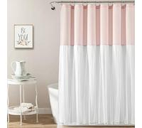 Lush Decor - Shower Curtain, Luxurious Ruched Material, Color Block Design, Chic Bathroom Decor (Tulle Skirt Blush & White, 72" x 72")