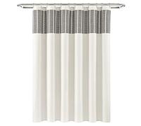 Lush Decor Stitched Woven Stripe Yarn Dyed Cotton Shower Curtain, 72" x 72", Ivory & Black