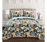 Lush Decor Sydney 3 Piece Quilt Set, Black/Blue, King