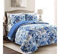 Lush Decor Sydney 3 Piece Quilt Set, Navy & White, King