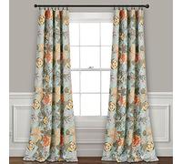 Lush Decor Sydney Curtains | Floral Garden Room Darkening Window Panel Set for Living, Dining, Bedroom (Pair), 95” x 52”, Blue and Green, L, Blue & Green