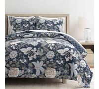 Lush Decor Sydney Reversible Cotton Quilt Navy/Multi 3 Piece Set King - Soft Lightweight Printed Floral Bedding Set for All Season