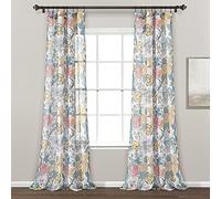Lush Decor Sydney Sheer Window Curtain Panel Pair, 84" Long x 52" Wide, Blue & White