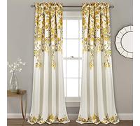 Lush Decor Tanisha Curtains - Light Filtering Window Panel Set, Pair - Floral Vine Print, Beautiful, Modern, Elegant Home Decor - 52" W x 84" L, Yellow & Gray