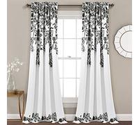 Lush Decor Tanisha Curtains - Light Filtering Window Panel Set, Pair - Floral Vine Print, Beautiful, Modern, Elegant Home Decor - 52" W x 95" L, Black & White