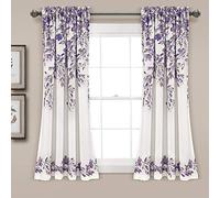 Lush Decor Tanisha Curtains Room Darkening Floral Vine Print Design Window Panel Set (Pair), 52" W x 63" L, Purple & Gray