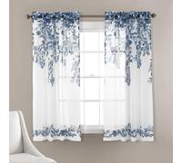 Lush Decor Tanisha Sheer Window Curtain Panel Pair, 63" L x 38" W, Navy & White