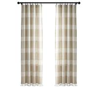 Lush Decor, Taupe Tucker Stripe Yarn Dyed Cotton Knotted Tassel Window Curtain Panel Pair, 84" x 40"