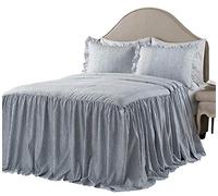Lush Decor Ticking Stripe Bedspread Navy Vintage Chic Farmhouse Style Lightweight 3 Piece Set Full, Polyester
