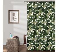 Lush Decor Tropical Paradise Shower Curtain - Fabric Leaf Rainforest Island Print Design, 72" x 72", Green