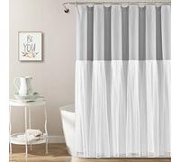 Lush Decor Tulle Skirt Colorblock Shower Curtain, 72" x 72", Light Gray & White