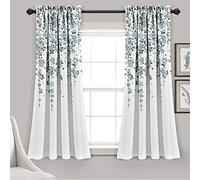 Lush Decor Weeping Flower Light Filtering Window Curtain Panels, Pair, 52" W x 63" L + 2" Header, Blue & Gray - Charming Modern Floral Curtains for Living Room, Dining Room, & Bedroom