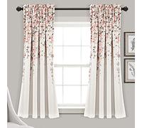 Lush Decor Weeping Flower Light Filtering Window Curtain Panels, Pair, 52" W x 63" L + 2" Header, Blush & Gray - Charming Modern Floral Curtains for Living Room, Dining Room, & Bedroom