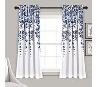 Lush Decor Weeping Flower Light Filtering Window Curtain Panels, Pair, 52" W x 63" L + 2" Header, Navy & Blue - Charming Modern Floral Curtains for Living Room, Dining Room, & Bedroom