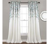 Lush Decor Weeping Flower Light Filtering Window Curtain Panels, Pair, 52" W x 84" L + 2" Header, Blue & Gray - Charming Modern Floral Curtains for Living Room, Dining Room, & Bedroom