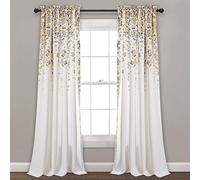 Lush Decor Weeping Flower Light Filtering Window Curtain Panels, Pair, 52" W x 84" L + 2" Header, Yellow & Gray - Charming Modern Floral Curtains for Living Room, Dining Room, & Bedroom
