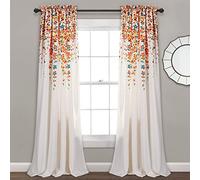 Lush Decor Weeping Flower Light Filtering Window Curtain Panels, Pair, 52" W x 95" L + 2" Header, Turquoise & Tangerine - Charming Modern Floral Curtains for Living Room, Dining Room, & Bedroom