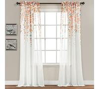 Lush Decor Weeping Flower Sheer Window Curtain Panel Pair, 84" Long x 38" Wide, Turquoise & Tangerine