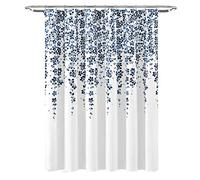 Lush Decor Weeping Flower Shower Curtain-Fabric Floral Vine Print Design, 72" x 72", Navy & Blue