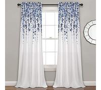 Lush Decor Weeping Flowers Darkening Window Curtains Panel Set for Living, Dining Room, Bedroom (Pair), 52" W x 84" L, Navy & Blue