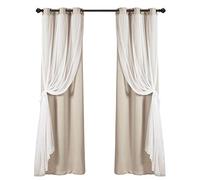 Lush Decor, Wheat Sheer Grommet Panel with Insulated Blackout Lining, Room Darkening Window Curtain Set (Pair), 120" x 38", 120" L
