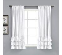 Lush Decor, White Allison Ruffle Curtains Window Panel Set for Living, Dining Room, Bedroom (Pair), 63" x 40", 63" L