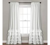 Lush Decor, White Allison Ruffle Curtains Window Panel Set for Living, Dining Room, Bedroom (Pair), 95" x 40", 95" L
