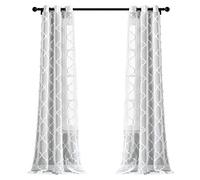 Lush Decor White Avon Trellis Grommet Sheer Window Curtain Panel Pair (84" x 38")