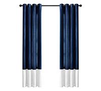 Lush Decor White/Navy Prima Window Curtains Panel Set for Living, Dining Room, Bedroom (Pair), 54 x 84-inch, White and Navy (16T004289)
