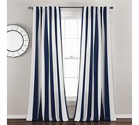 Lush Decor Wilbur Stripe Light Filtering Window Curtain Panel Pair, 84" Long x 52" Wide, Navy