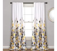 Lush Decor, Yellow and Gray Zuri Flora Curtains Room Darkening Window Panel Set for Living, Dining, Bedroom (Pair), 95” x 52, 95" x 52"
