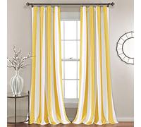 Lush Decor, Yellow Wilbur Stripe Room Darkening Window Curtain Panel Pair, 84" x 52", 84 in L