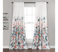 Lush DÉCOR Zuri Flora Curtains Light Filtering Window Panel Set for Living, Dining, Bedroom (Pair), 84 x 52 in, Blue and Coral, 2 Count