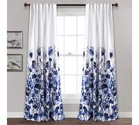 Lush Decor Zuri Flora Curtains Room Darkening Window Panel Set for Living, Dining, Bedroom (Pair), Navy, Polyester, 52" W x 95" L