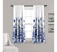 Lush Decor Zuri Flora Light Filtering Window Curtain Panel Pair, 63" Long x 52" Wide, Navy