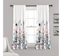 Lush Decor Zuri Flora Room Darkening Window Curtain Panel Pair, 63" Long x 52" Wide, Blue & Coral
