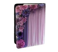 Lush Floral Design with Pink and Purple Flowers Printed Passport Holder,Travel Pu Leather Passport Cover Case Organiser for Men Women,6.5 Inch