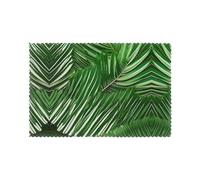 Lush Green Palm Leaves Dining Table Place Mats Set Of 6, Washable Heat Resistant Rectangular Decor Mats For Party