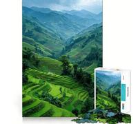 Lush Green Rice Terraces Landscape Puzzles for Adults 1000 Piece Cognitive Train Perfect Connection Pattern Build Art Display (50x75cm)